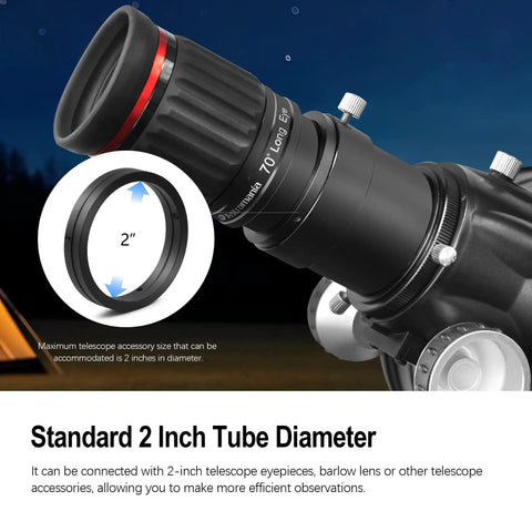 2 Inch Telescope Eyepiece Parfocal Rings Set Of Two All Aluminum Universal Eyepiece Rings For Quick Focus And No-Hassle Swapping shown on telescope