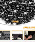 Hella Tough Nylon Bumper Fastener Rivet Clips One Hundred Piece Assortment Kit Eight Mm Universal Push Pin Anchors for GM Ford VW cars, close-up view.