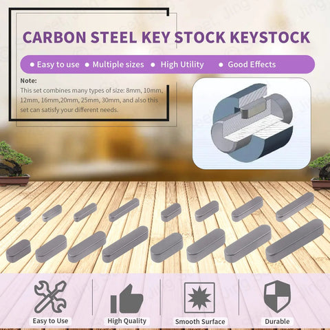 Heavy Duty Pro Grade Key Stock Set With 140 Pcs In 16 Sizes 3mm 4mm 5mm 6mm Carbon Steel Round Ended Feather Keys And Parallel Drive Shaft Keys For Fasteners And Mechanical Projects In A Convenient Storage Box For Shop Garage Or Workshop display with various sizes on table