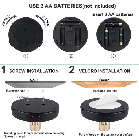 Wireless LED Spotlight Battery Powered Picture Light With Remote installation steps for battery and mounting options