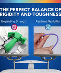 Overture PLA Plus filament front infographic showing unyielding strength and resilient flexibility on a blue background