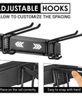 Adjustable hooks of 9 Piece Garage Slatwall Hook Kit with 6 Double Utility Hooks and 3 Mounting Plates, heavy duty tool hanger.