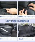 Steps to install Upgraded 900D Heavy Duty Dog Back Bench Seat Cover for Cars, SUVs and Trucks with seatbelts and armrest compatibility.