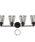 Sleek Oil Rubbed Bronze Modern Industrial Vanity Light With Four Lights And Metal Cage Shade Reversible Wall Sconce For Mirror Or Hallway LED Bulbs Included