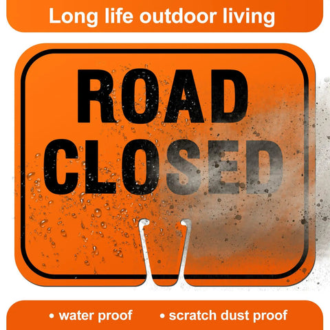 Knock It Out At Job Site With This Bulk Pack Of Six Traffic Cone Arrow Signs Featuring Reversible Orange And Black Plates Cleared For Highway Detours Roadwork And Parking Lots Built From Bulletproof Weather Resistant Pvc For Reliable Daily Hustle, Orange "ROAD CLOSED" sign, waterproof, scratch and dust proof.