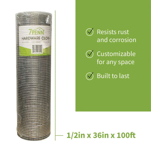 Heavy Duty 19 Gauge Metal Hardware Cloth 1/2 Inch Mesh, 36 Inch by 100 Foot Galvanized Chicken Wire Fencing Roll in packaging.