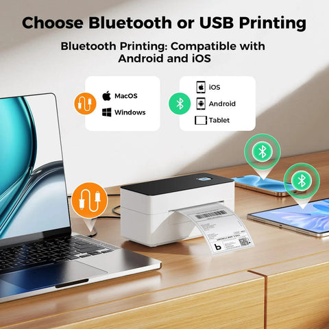 Bluetooth Shipping Label Printer 4x6 Inch For Windows Mac Android iOS, High Speed Inkless Thermal Printing For USPS UPS Etsy Shopify Poshmark