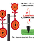 Spinning Steel Target Set For Practice And Competition Featuring Bear Bird And Rooster Designs Clear Bullseye Hit Area For Air Guns Slingshots And Rifles Durable Backyard Shooting Gear For Sharp Consistent Shots, featuring red bear spinning target with automatic reset.