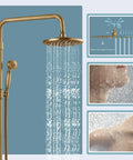Antique Brass Tub Shower Faucet Set With 8 Inch Shower Head Handheld Spray And Diverter Triple Function Mixer