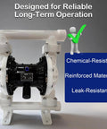 Heavy Duty Air Operated Double Diaphragm Pump 35 Gpm Pushing Up To 100 Psi Polypropylene Body for Diesel Grease and Industrial Fluids One Point Five Inches Ports Solid As A Rock with chemical-resistant design.