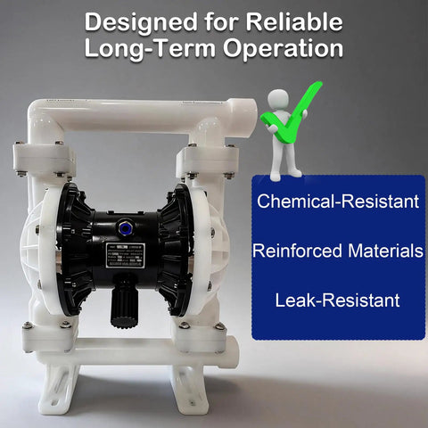 Heavy Duty Air Operated Double Diaphragm Pump 35 Gpm Pushing Up To 100 Psi Polypropylene Body for Diesel Grease and Industrial Fluids One Point Five Inches Ports Solid As A Rock with chemical-resistant design.