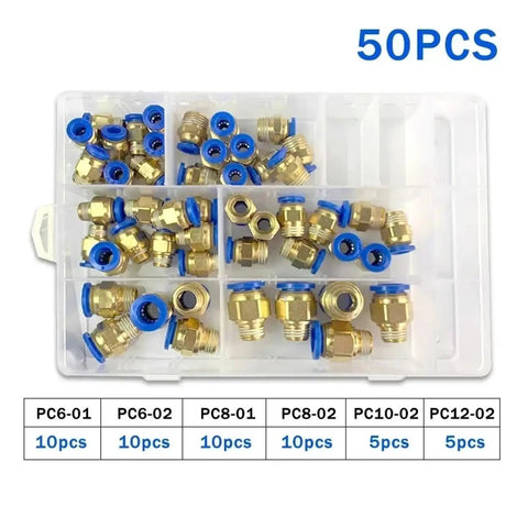 Get Your Hands On These Awesome Air Joint Connectors Hose Tube Pneumatic Fittings Push Lock Kit For Serious Garage Builds And Fast Job Completions. 50-piece brass fitting kit in organizer case