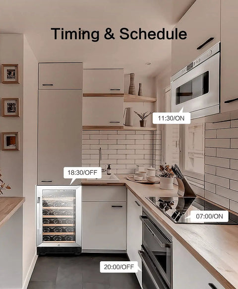 Kitchen scene displaying use of 4 Pack WiFi Smart Plugs That Play Nice With Alexa And Google Home for appliance scheduling.