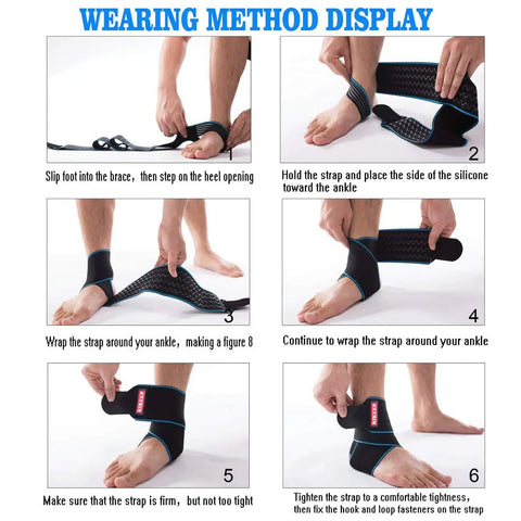 Blue Ankle Brace For Sprained Ankles And Sports, Adjustable Compression Support For Men And Women step-by-step wearing guide