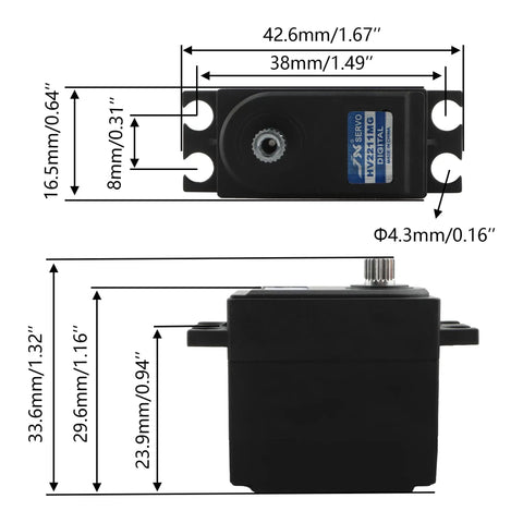 Beefed Up 21T 11KG Metal Gear Steering Servo dimensions for 1 to 14 scale RC cars and trucks