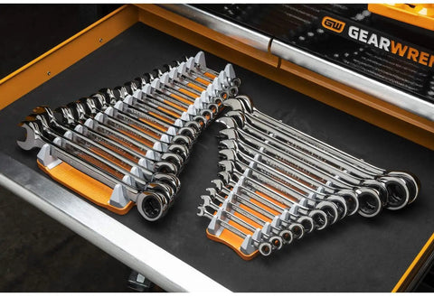 Two Piece Reversible Wrench Rack Set With 16 Slots Per Rack For Up To 32 SAE And Metric Wrenches Up To 1 Inch Or 25 Mm Quick Change Side