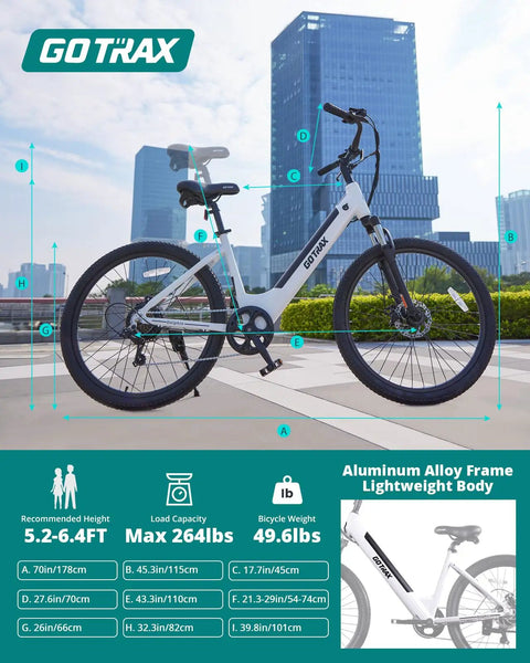 Dolphin 26 Inch Step Through Electric Bike For Adults, 350W Peak Motor With 20 MPH Top Speed, Removable 280Wh Battery, 15 To 30 Mile Range With Pedal Assist, Perfect For City Hops And Weekend Cruising. White aluminum alloy frame city e-bike