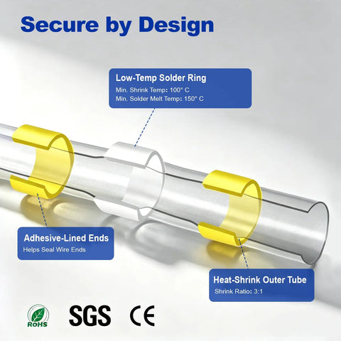 Diagram of 120-Piece Heat Shrink Solder Seal Wire Connectors Kit With Color-Coded 4 Size Set, Waterproof Butt Splice
