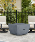 Tough Outdoor Square Fire Pit Cover 30 Inch by 30 Inch 12 Oz PVC Coated Polyester Waterproof Weather Resistant UV Protected Gray on patio