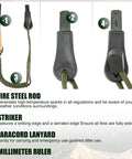 Ferro Rod Fire Starter Kit With Carbon Steel Striker And Compass Integrated Hardwood Handle For Camping, Hiking, Bushcraft And Emergency Prep, No Brainer Sparks For Quick Ignition And Rugged Survival components overview