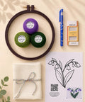 Embroidery Starter Kit With Cotton Threads Three Skeins Punch Needle Hoop Stencils And Heat Erasable Pen For Modern Floral Design Beginners Ideal For DIY Crafters Looking To Level Up Their Floral Embroidery Projects showing contents