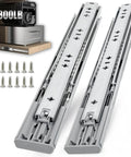 Heavy Duty Soft Close Drawer Slides With 300 Lb Full Extension Ball Bearing Rails For Cabinets And Tools shown from side angle with screws.