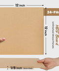 Smooth Unfinished Mdf Craft Boards 24 Pack 12 By 12 Inches 1/8 Inch Thick Medium Density Fiberboard Sheets held in hands.