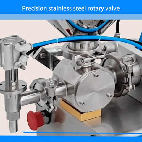 Single Head Pneumatic Filling Machine Built Tough With Stainless Steel And A No Sweat Drip Proof Nozzle For Smooth Auto Manual Paste Dispensing Up To Two Thousand Six Hundred Milliliters Capacity, precision stainless steel rotary valve detail.