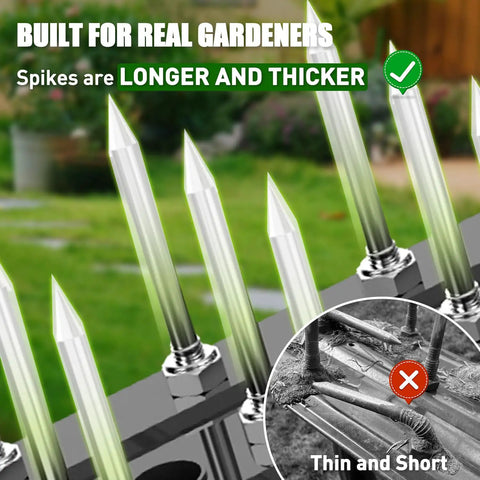 Heavy Duty Manual Lawn Aerator With 15 Iron Spikes Height Adjustable Spike Aerator Tool showing long iron spikes compared to short ones