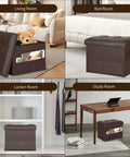 Leather Storage Ottoman Foot Rest Stool 17x13x13 inches with foldable design and cushioned seat in living room, bedroom, and study