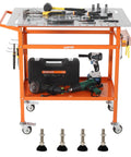 Solid As A Rock Heavy Duty Carbon Steel Welding Table 36 By 24 Inches 800 Lbs Capacity with tools on top and storage below