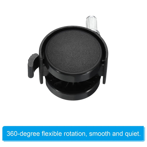 Close-up of 1.5 Inch Stem Swivel Caster with Brake, Black, 360° Nylon Wheel for Furniture Replacement, Part of 6 Pack Heavy Duty Set.