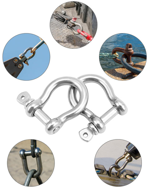 One Quarter Inch D Ring Shackles Twenty Pack In 304 Stainless Steel Screw Pin Bow Shackle for heavy duty use and corrosion resistance