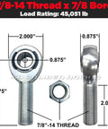 Drop Dead Badass 7/8 Inch Chromoly Heim Joint Kit showing threaded ends and dimensions for UTV suspension use.