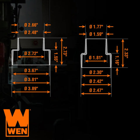 Diagram showing dimensions of 5 Step Modular Dust Hose Reducer And Adapter Set for four inch to one and a quarter inch hoses.