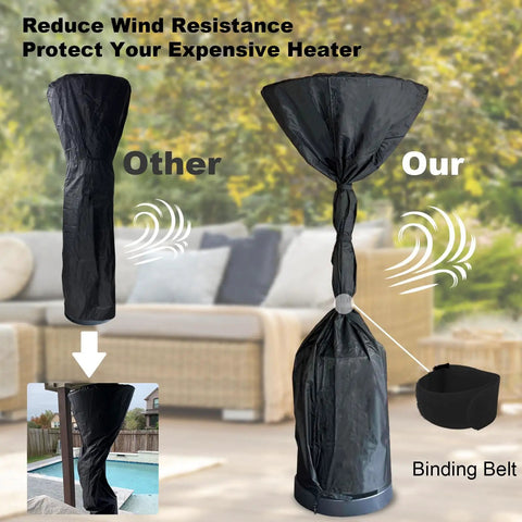 Heavy Duty Waterproof Patio Heater Cover for Standing Propane Heaters with Windproof Shield and Shrinkage Structure Adjustable Rope Buckle for Tight Fit