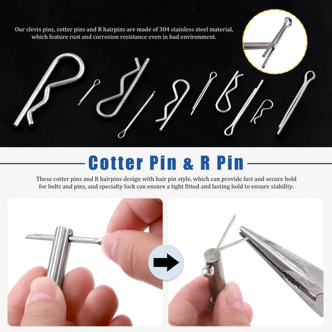 254 Piece Mixed Lynch And Clevis Pins Set With 5 Styles Of Pin Fasteners for Mechanics and Lawn Mowers in use with tools