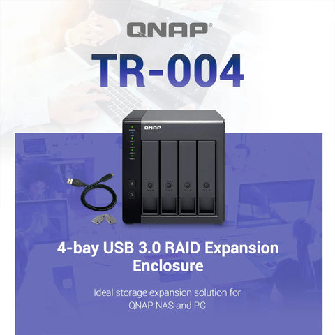 Plug And Play 4 Bay USB C Direct Attached Storage Box Featuring Hardware RAID For 3.5 Inch SATA Drives, black enclosure with USB cable.