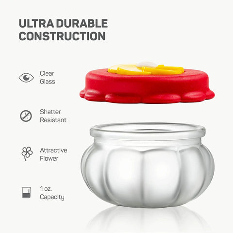 Set Of 2 Mini Glass Hummingbird Feeders With Window Mount Base For Handheld Or Tabletop Use Outdoors Holds 1 Oz Red And Yellow Flower Attractors