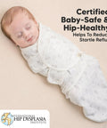Sleeping infant in Newborn Swaddles With Zippers Three Pack Sleep Sack Set For Cozy Hip Healthy Growth IHDI Certified