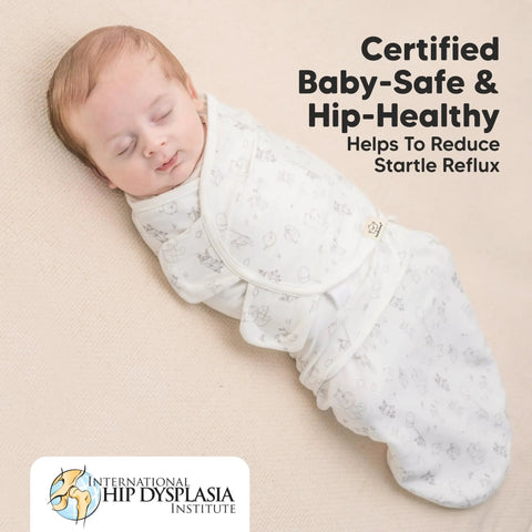 Sleeping infant in Newborn Swaddles With Zippers Three Pack Sleep Sack Set For Cozy Hip Healthy Growth IHDI Certified