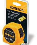 Professional 12 Foot Power Tape Measure With Inch And Metric Scale Yellow Ergonomic Chrome Case in packaging
