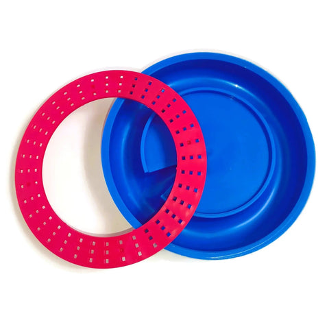 Blue and red Bees Feeding Bowl Bee Feeder Waterer For Hive Drowning Proof Plastic Mesh Syrup Dispenser, top view