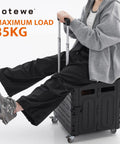 Person sitting on Foldable Utility Cart On Wheels With Lid Heavy Duty Handcart For Grocery Garden Office And Storage Collapsible Trolley Portable 100 Lb Capacity Easy Fold Smooth Rolling Haul