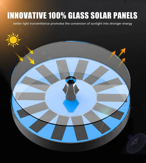 Top view of Solar Powered Water Fountain For Bird Bath Garden Pond Pool And Patio With 8 Nozzles And 4 Fixers Upgraded 100 Percent Glass Panel