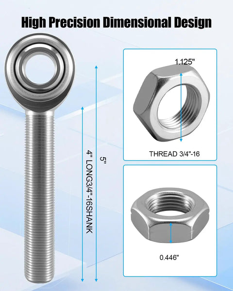 Left Hand Three Quarter Inch Heim Joint Rod End With Jam Nut Three Quarter Inch Bore Four Inch Long Steering Joint Built For Heavy Duty Off Road Projects Beefy Precision Ball Joint Assembly, 3/4-16
