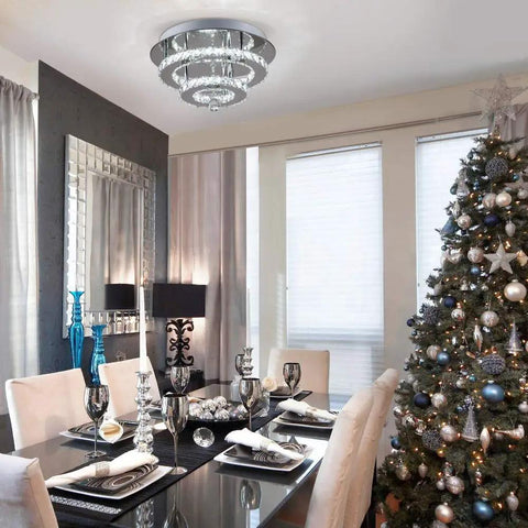 Crystal Chandeliers Modern Round Flush Mount LED Ceiling Light With K9 Crystals Chrome Finish 11.8 Inch Diameter in dining room