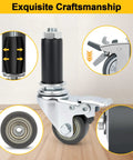 Close-up of Heavy Duty Expanding Stem Casters With Roll Like Butter Rubber Wheels, showcasing quality rubber wheel and metal framework.