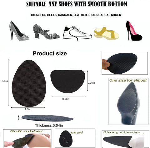 Non Slip Silicone Gel Shoe Pads And Adhesive Sole Protectors For High Heels No Slip Grips In Black 4 Pairs with sizing details