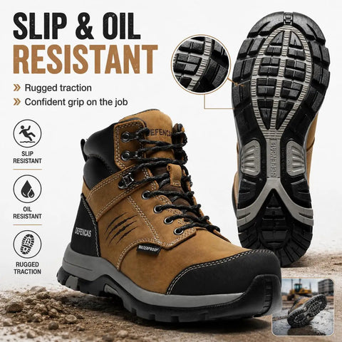 Men's Six Inch Waterproof Work Boots Featuring Soft Toe Comfort And Slip Resistant Tread Engineered For Long Haul Shifts And Muddy Trade Sites Built Tough For The Daily Hustle
